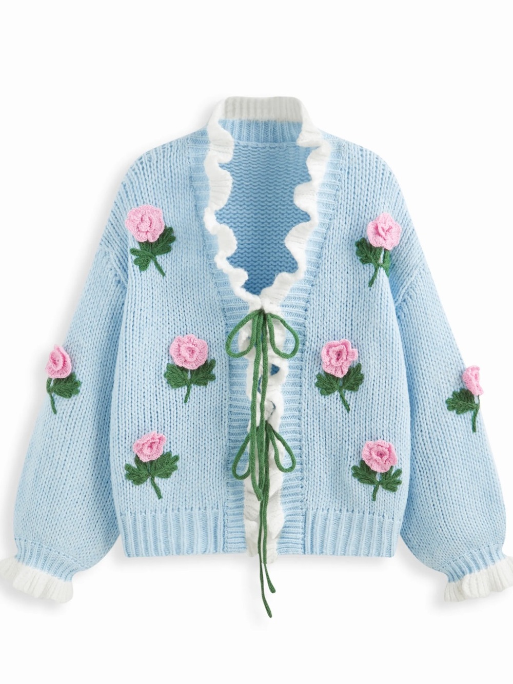 NWT - Cider Cardigan w Crocheted Accents, Frilled Edges & Tie Front - Picture 2 of 12